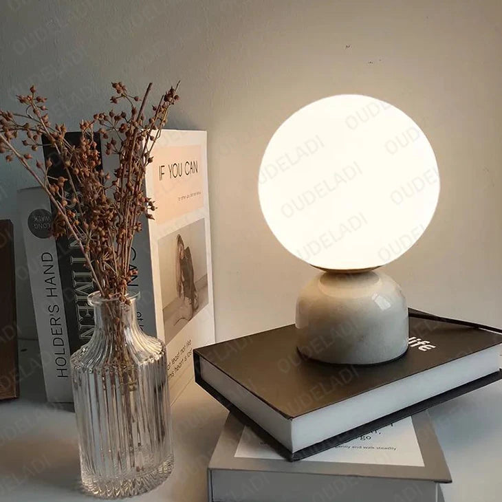 Marble Glass Ball Table Lamp - Bedside Table Ready