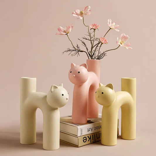 Ceramic Cat Flower Vase - Brighten Up That Desktop
