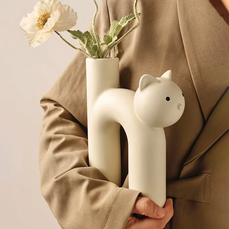 Ceramic Cat Flower Vase - Brighten Up That Desktop