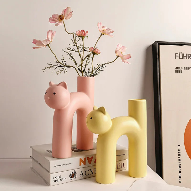 Ceramic Cat Flower Vase - Brighten Up That Desktop