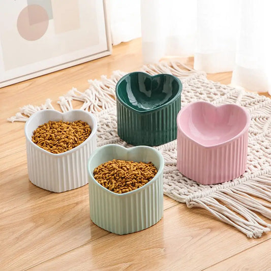 Ceramic Elevated Cat Food Bowl - Heart Shaped