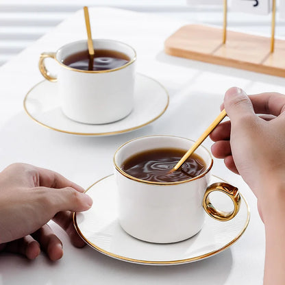 Luxury Ceramic & Gold Tea Cups, Saucers and Spoons - Perfect for afternoon tea