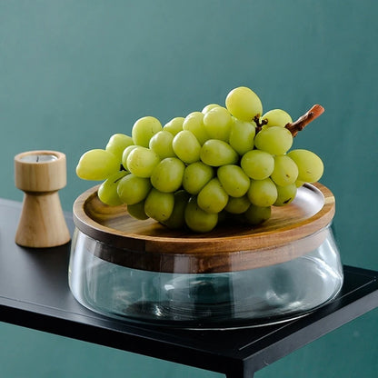 Wooden Lid Glass Storage Bowl - Perfect Table Centrepiece