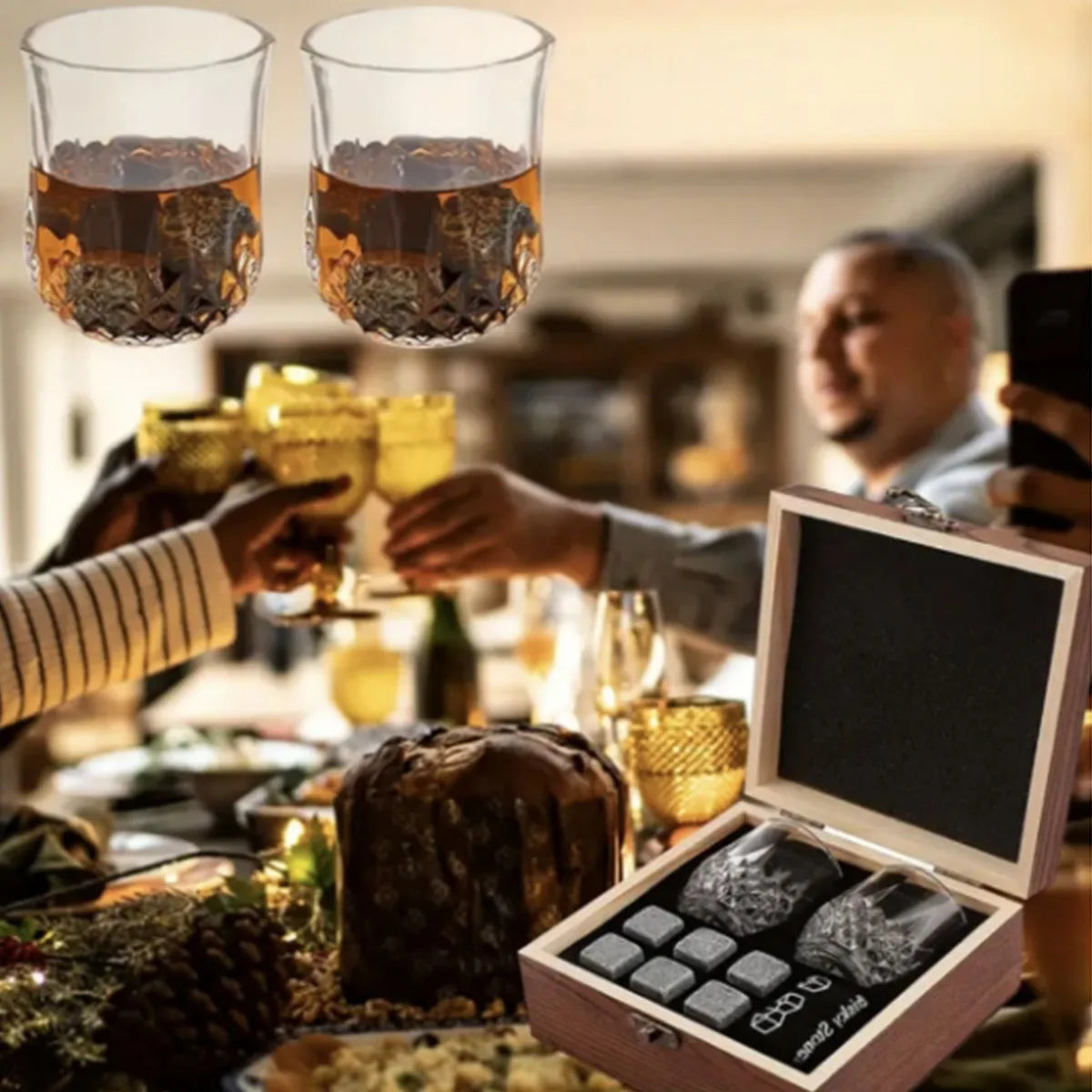 Luxury Whiskey Gift Box Set - Tumblers, Stones and Presentation box