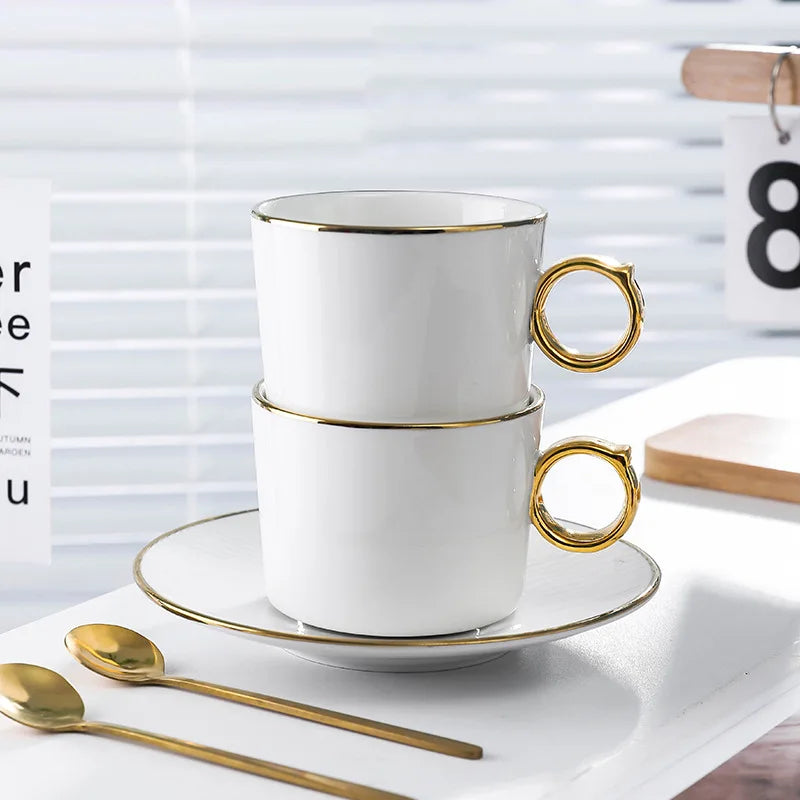 Luxury Ceramic & Gold Tea Cups, Saucers and Spoons - Perfect for afternoon tea