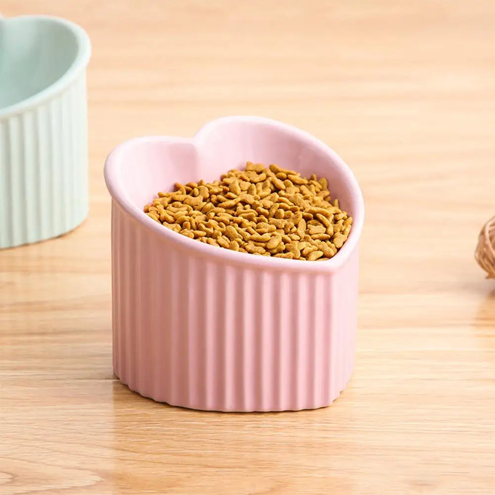 Ceramic Elevated Cat Food Bowl - Heart Shaped