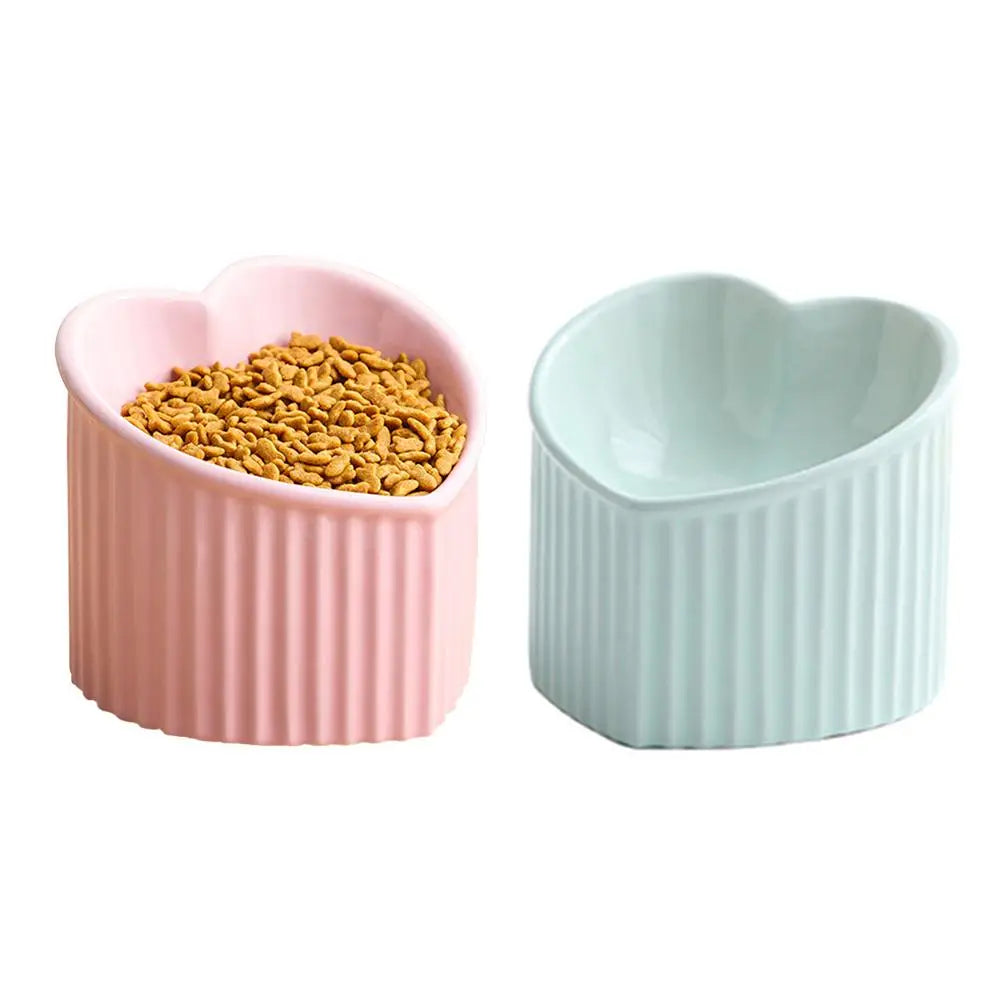 Ceramic Elevated Cat Food Bowl - Heart Shaped