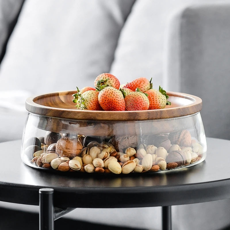 Wooden Lid Glass Storage Bowl - Perfect Table Centrepiece