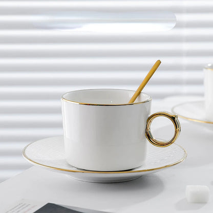 Luxury Ceramic & Gold Tea Cups, Saucers and Spoons - Perfect for afternoon tea