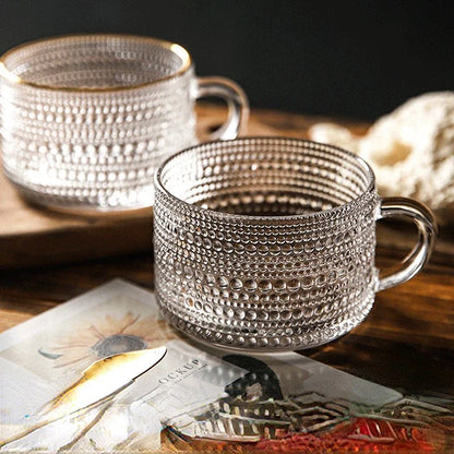 Embossed Glass Tea/Coffee Cups - With Gold Edging