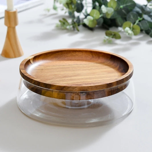 Wooden Lid Glass Storage Bowl - Perfect Table Centrepiece